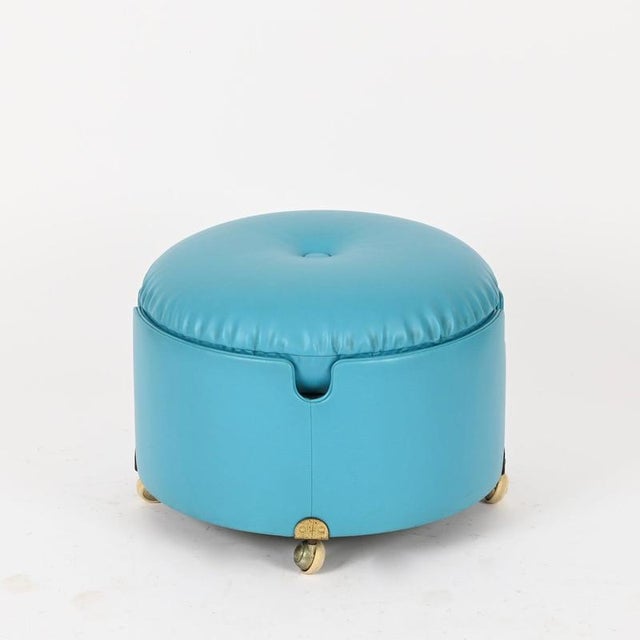 Dilly Dally Pouf in Turquoise Leather by L. Massoni for Poltrona Frau, Italy, 1968 For Sale - Image 3 of 14