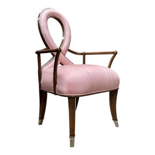 John Richard Furniture Pink Silk and Mahogany Ribbon Alyce Arm Chair For Sale