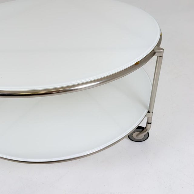 Gold Mid-Century Strind Coffee Table in White Glass and Nickel-Plated Steel by Ehlén Johansson for Ikea, Sweden, 1990s For Sale - Image 8 of 13