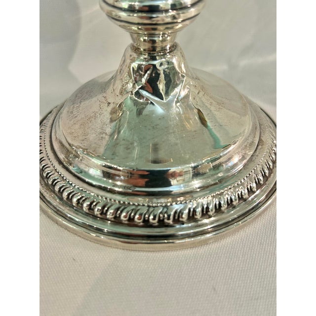 1960’s-1970’s Vintage Garden Silversmiths Sterling Silver Etched Glass Hurricane Candleholders - A Pair For Sale In New Orleans - Image 6 of 11