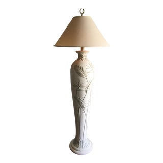 1980s Plaster Floor Lamp, Signed - Tropical Motif For Sale