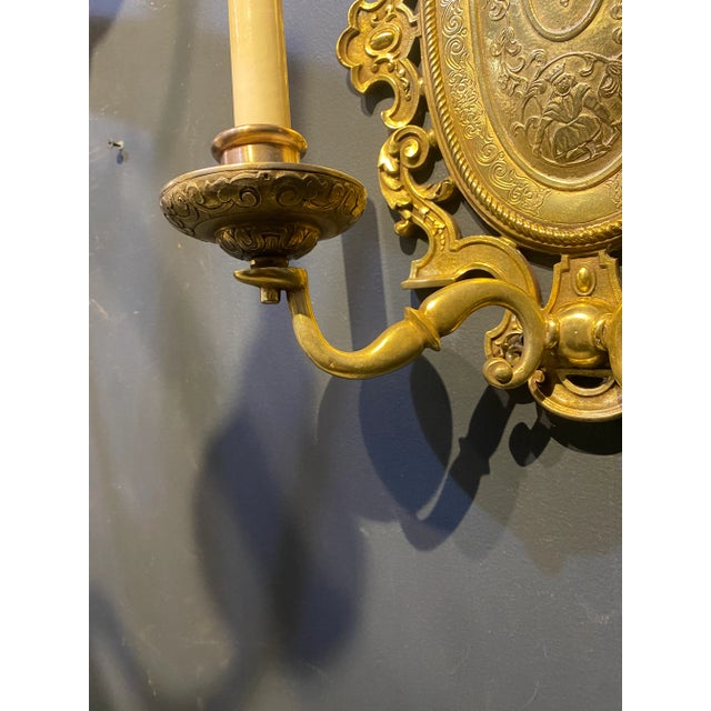 Edward F. Caldwell & Co. 1900’s Caldwell Gilt Bronze Engraved Sconces For Sale - Image 4 of 8