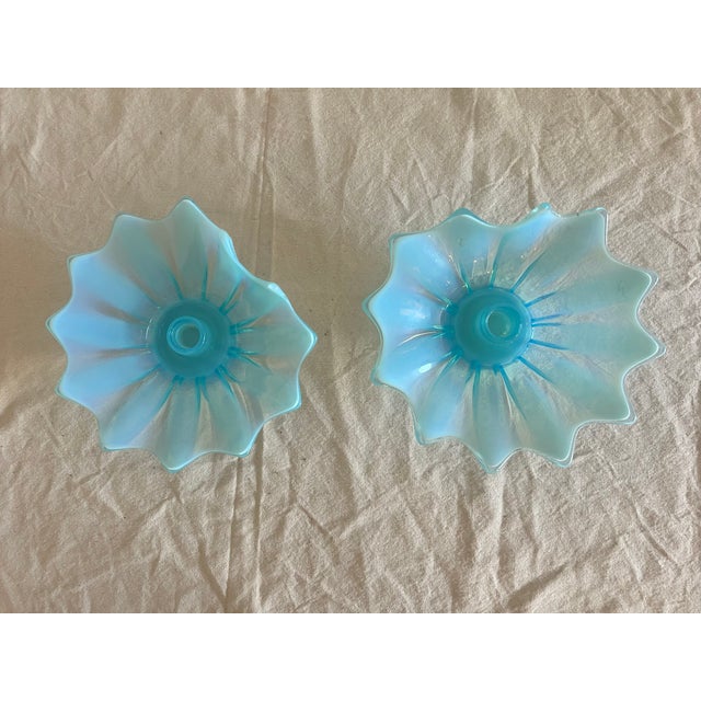 Vintage Pair Fostoria Heirloom Opalescent Blue Candle Holders For Sale - Image 16 of 17