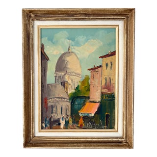 Mid Century French Parisian Street Scene Oil Painting - Sacre-Coeur For Sale