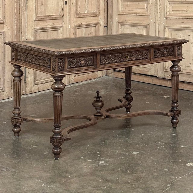 19th Century French Neoclassical Walnut Desk ~ Double Faced is a design that is perfect for placement anywhere in the...
