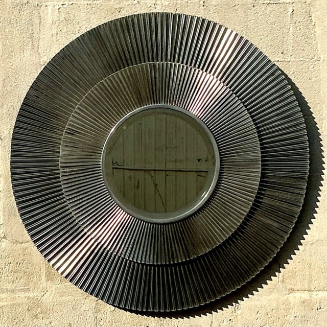 Early 21st Century Vintage Boho Studio a Crimped Chrome Wall Mirror For Sale - Image 5 of 8