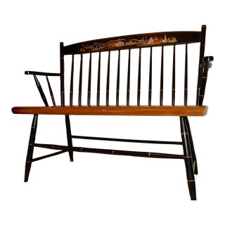 1970s Hitchcock Seaport Design Bench Maple and Black For Sale