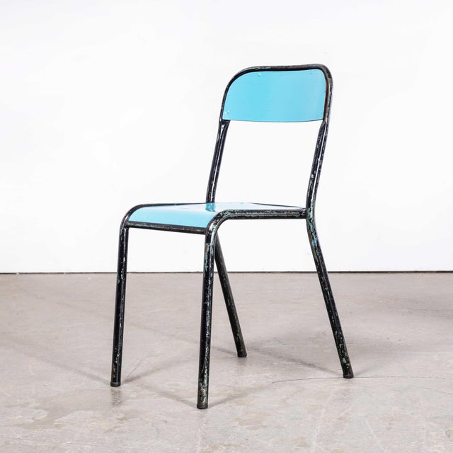 1950’s French Mullca Stacking D Back Dining Chair – Overpainted Blue. Set Of Four. One of our most favourite chairs, in...
