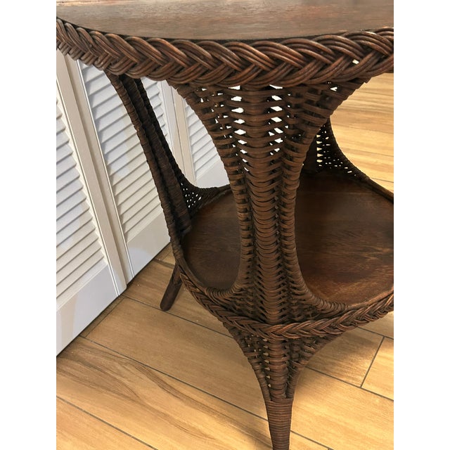 Victorian Antique Victorian Wicker Two-Tier Parlor Table, Attributed to Heywood-Wakefield For Sale - Image 3 of 10