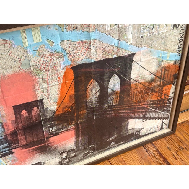Denis Ouch Brooklyn Bridge Screen Print & Spray Paint Over Nyc Cycling Map For Sale - Image 6 of 9