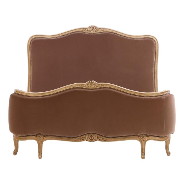 French Louis XV-Style Painted and Upholstered Full Bed, Ca. 1940. For Sale