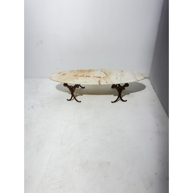 Oval Marble and Brass Coffee Table, Italy, 1940s For Sale - Image 6 of 8