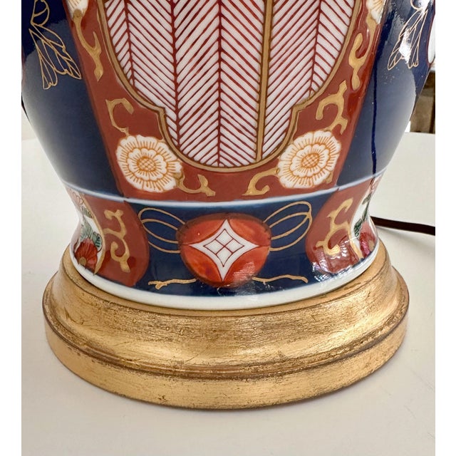 Blue Single Large Japanese Asian Imari Porcelain Table Lamp For Sale - Image 8 of 12