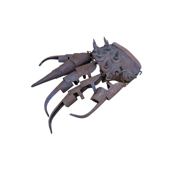 Chinoiserie 2 Antique Cantonese Tiger Claw Armored Metal Combat Spiked Gloves Chinoiserie For Sale - Image 3 of 10