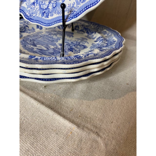 English Mid 19th Century Blue & White English Staffordshire Transferware Plates- Set of 5 For Sale - Image 3 of 13