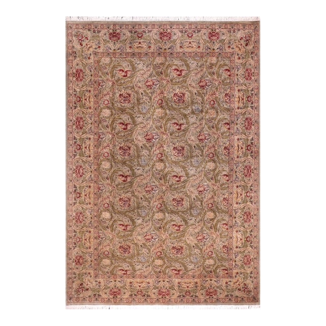 Shabby Chic Marry Gold Pak-Persian Green/Beige Wool Rug - 10'0'' X 14'2'' For Sale