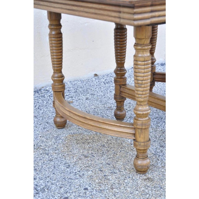 Antique American Victorian Oak Wood Square Extension Dining Table With 3 Leaves For Sale - Image 12 of 13