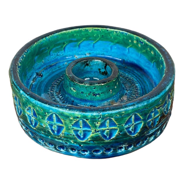 Mid-Century Modern Rimini Blu Pottery Candleholder by Aldo Londi for Bitossi, Italy, 1960s For Sale