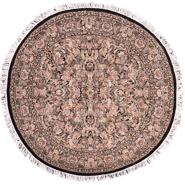 1990's Pak-Persian Black/Grey Wool Round Rug- 7'11'' X 8'0'' For Sale - Image 9 of 9