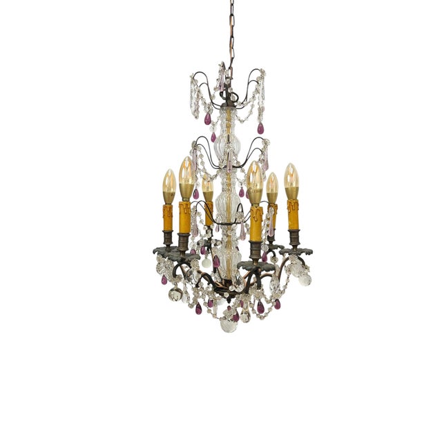 Vintage French Blown Amethist and Clear Crystal Chandelier, 1920s For Sale - Image 4 of 18