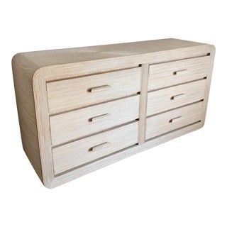 Boho Chic White Washed Pencil Reed Waterfall Dresser For Sale
