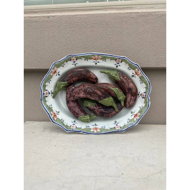 French Country French Majolica Faience Trompe l'Oeil Eggplant Platter Circa 1900 For Sale - Image 3 of 8