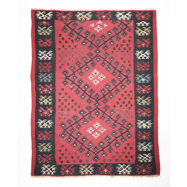This is One of a kind Antique Collector kilim from Sharkoy, it has %100 pure wool. It is from late 19th century, Sarkoy...