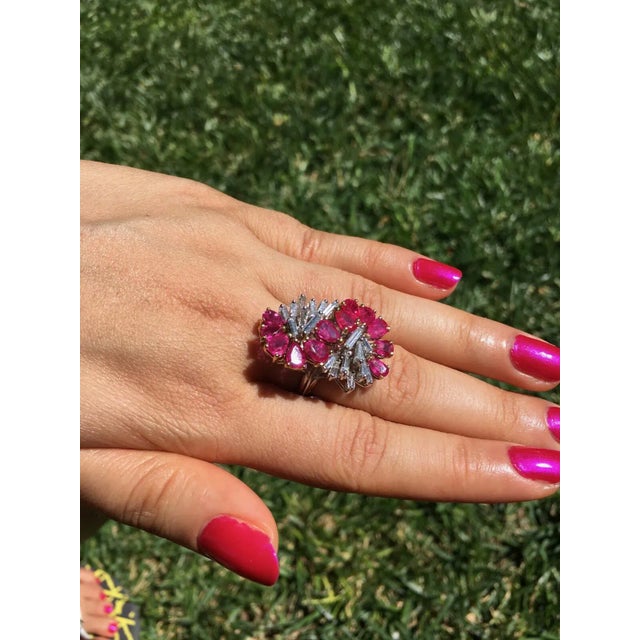 Certified Natural 8.76cts VVS G Diamond Ruby 18k Solid Gold Cocktail Ring, Size 6 For Sale - Image 9 of 10