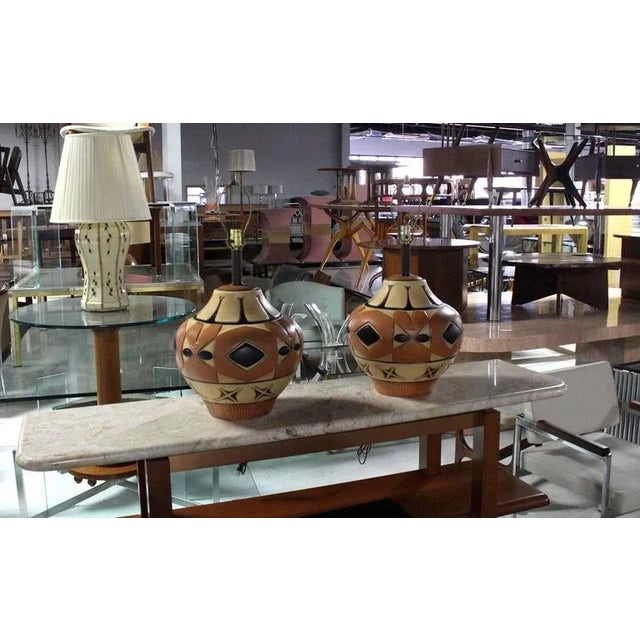 Pair of Mid-Century Modern art pottery table lamps.