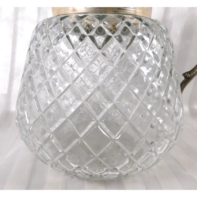 Metal 1940s Edward Latham Large Cut Crystal Carafe Jug Bottle Decanter With Silver Top For Sale - Image 7 of 11