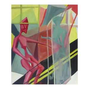 Vintage Large Cubist Abstract Oil Painting