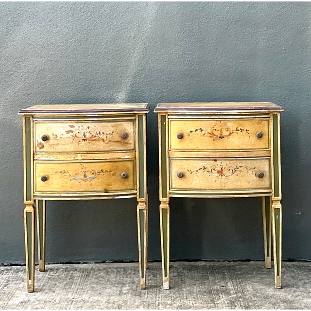 Vintage Distressed Hand-Painted Wood Nightstands For Sale In West Palm - Image 6 of 16