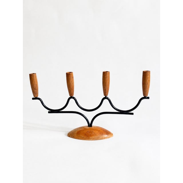 Black Mid-Century Modern Danish Teak & Metal Candleholder, 1960s For Sale - Image 8 of 8
