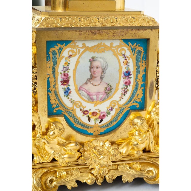 Metal Antique 19th Century Napoleon III Clock in Gilded bronze and Sèvres Porcelain, France For Sale - Image 7 of 12