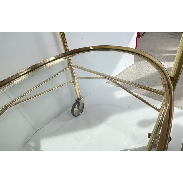 Century Italian Brass 3 Tier Bar Cart, With Glass Shelves, 1970s For Sale In West Palm - Image 6 of 16