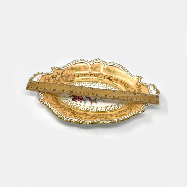 Victorian Antique Victorian Peach & Gold Porcelain Oval Serving Dish For Sale - Image 3 of 8
