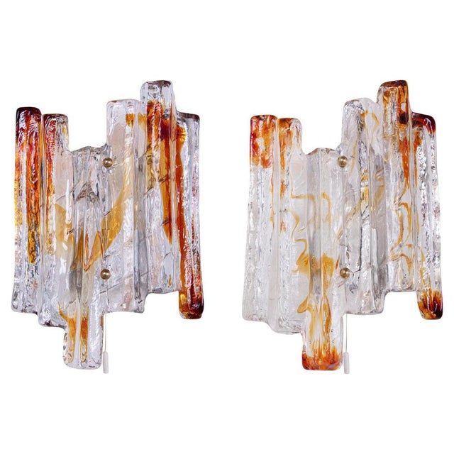 Amber Murano Glass and Brass Lava Wall Sconces by J. T. Kalmar, Austria, 1960s, Set of 2 For Sale - Image 11 of 11