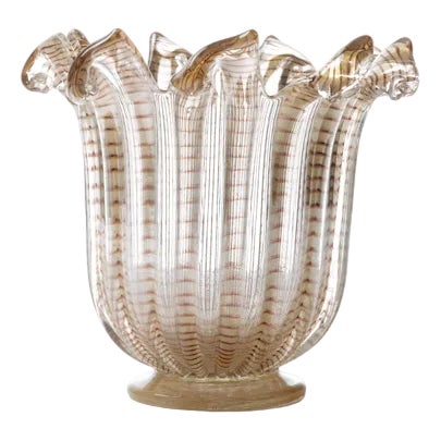 Striped Murano Vase by Ercole Barovier, 1940s For Sale