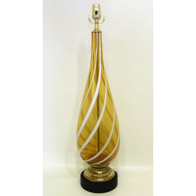 Italian Amber and White Striped Murano Glass Table Lamp ...