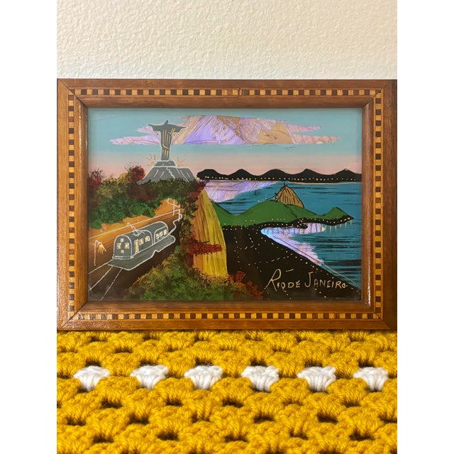 Antique Brazilian Butterfly Wing Tray, Christ the Redeemer Scenic Artwork For Sale In Miami - Image 6 of 6