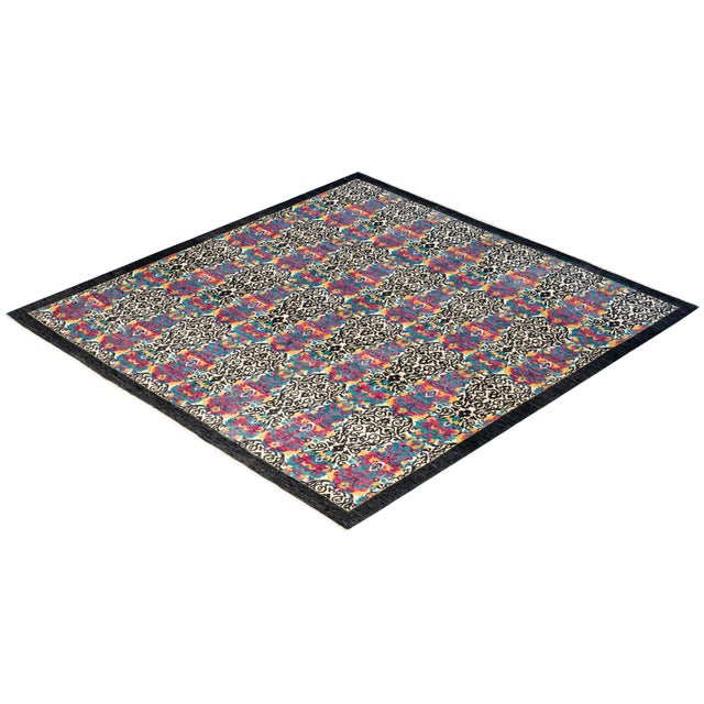 Black Suzani Collection Hand-Knotted Area Rug - Black Collection 7' 10" x 8' 5" For Sale - Image 8 of 9