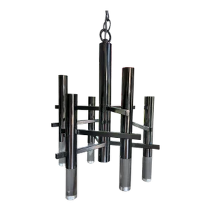 Vintage Mid Century Mod Chrome and Lucite Italian Gaetano Sciolari 6 Lights Chandelier
