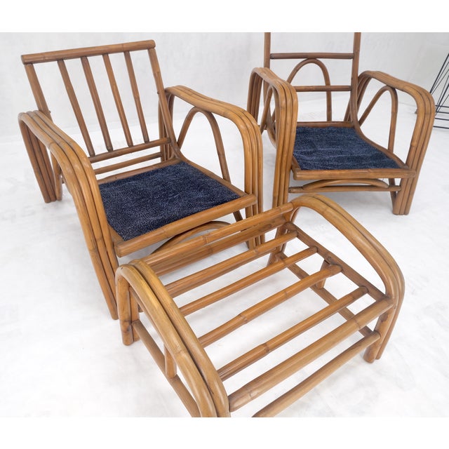 Mid-Century Modern Pair of His & Hers Rattan Bamboo Mid Century Modern Lounge Chairs Ottoman MINT! For Sale - Image 3 of 11