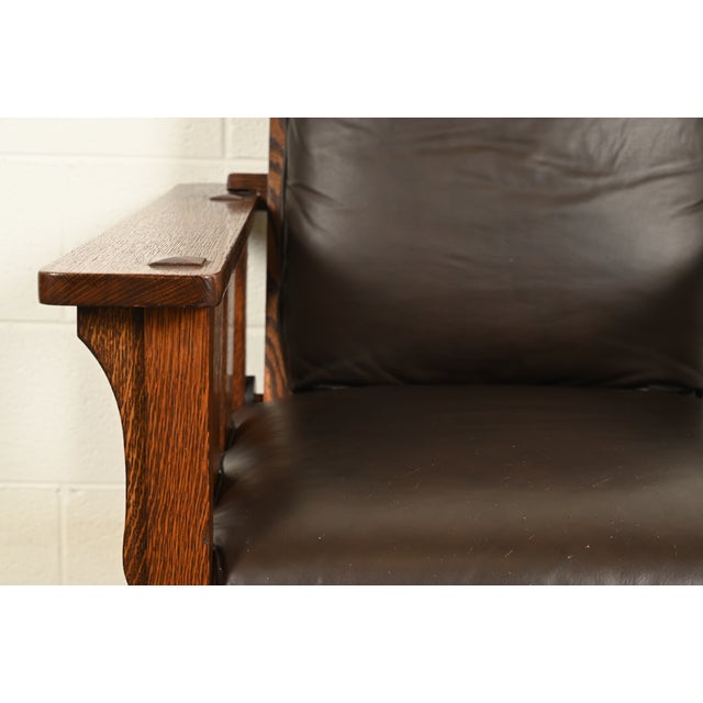 Brown Lifetime Furniture Antique Mission Oak Arts & Crafts Reclining Morris Lounge Chair, Circa 1910 For Sale - Image 8 of 15