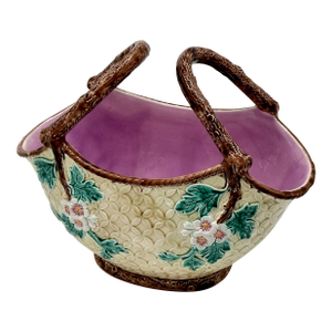 Rare & Beautiful Large Size Antique Victorian Majolica Basket With Outstanding Colors - Circa 1880s