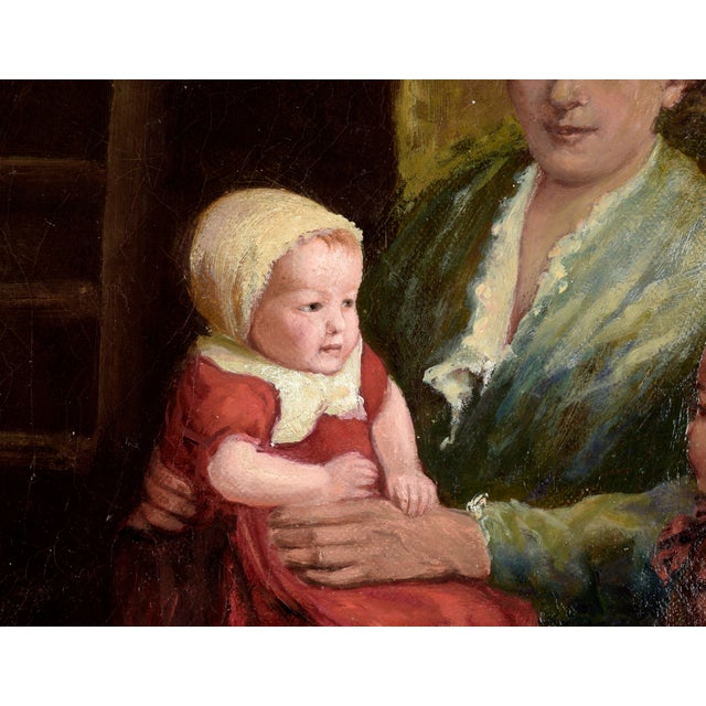Woman With Two Children in Red - Dutch Style Interior Scene in Oil on Canvas by Joseph Tomanek For Sale In Monterey, CA - Image 6 of 9