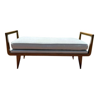 Julian Chichester Avellino Bench in Sky Linen With Glacial Linen Piping For Sale