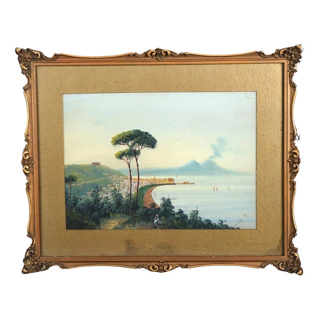 Antique Italian Venetian Watercolor Costal Landscape Signed by Bring C1912 For Sale