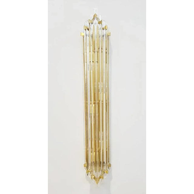 Italian wall light or flush mount with clear crystals individually hand blown and cut to three points in Triedri...
