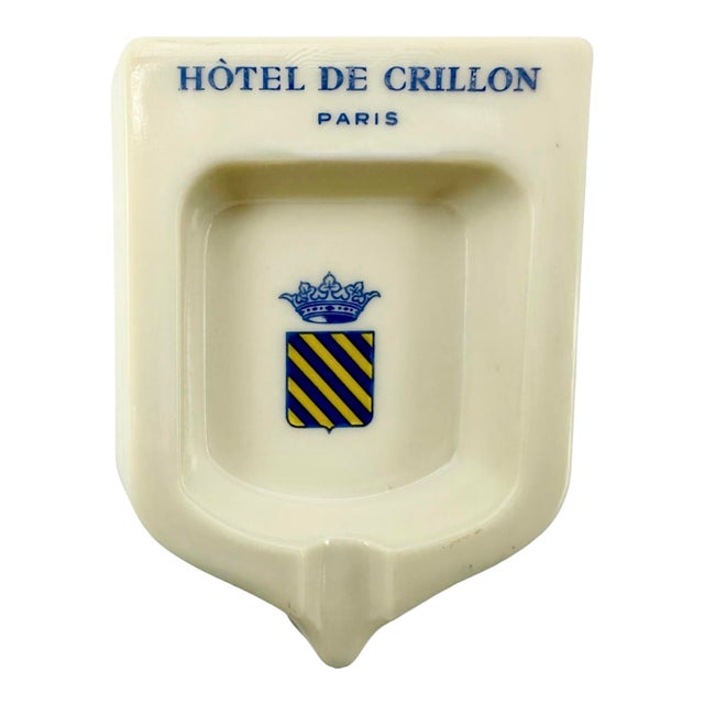 Vintage Hotel De Crillon Paris Opalex Milk Glass Ashtray Catchall Dish France For Sale